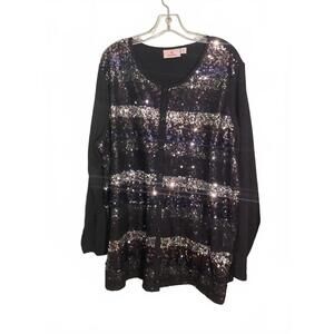 Quacker Factory Women's Sequin Embellished Long Sleeve Top, Size 2X